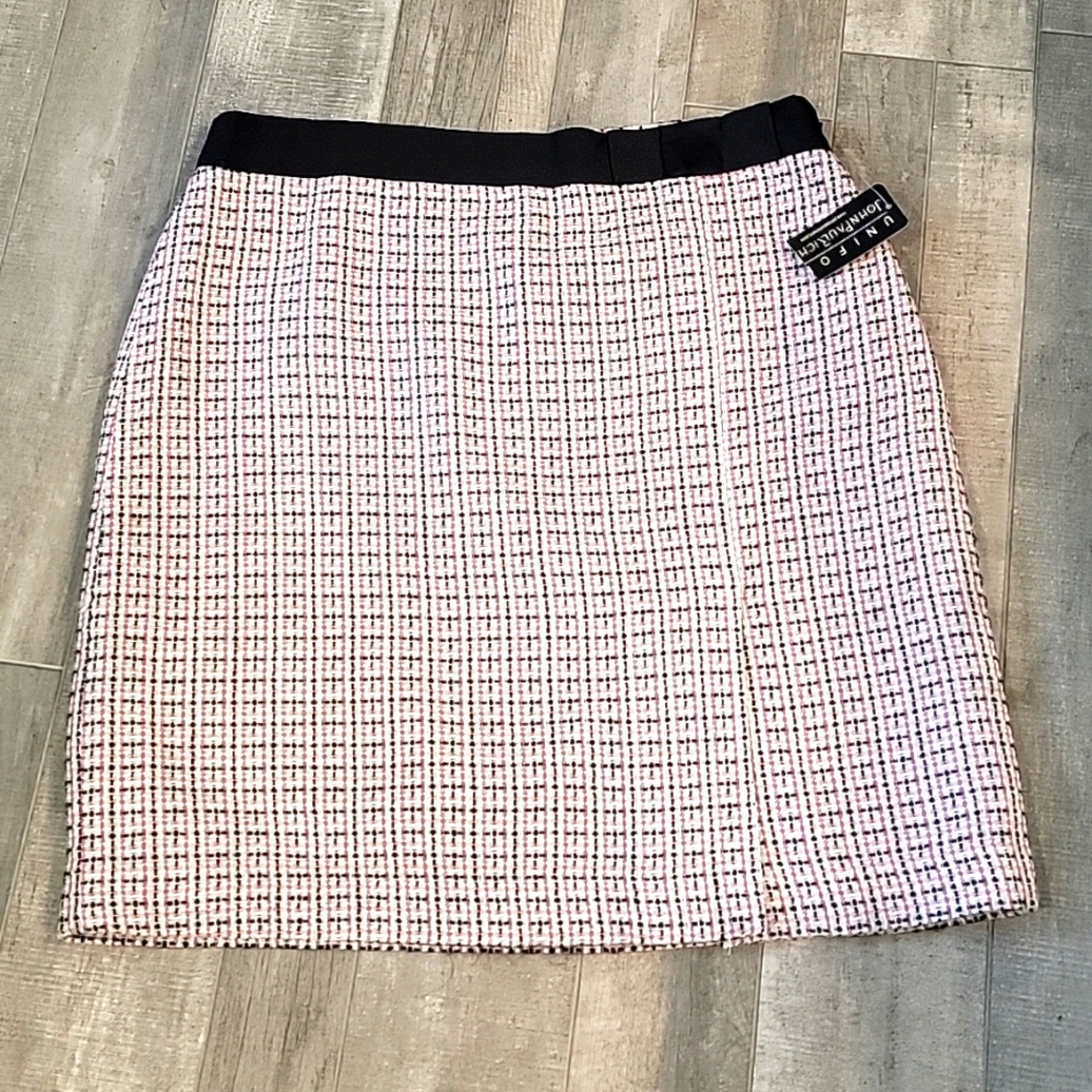 JohnPaulRichard Pink Houndstooth Midi Skirt NWT